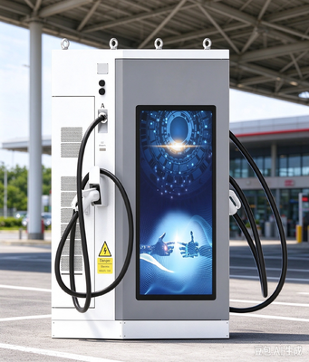 अच्छी कीमत 80kW DC EV चार्जर 55 इंच एलसीडी विज्ञापन स्क्रीन दोहरी डिस्प्ले CCS1 CCS2 CHAdeMO सार्वजनिक पार्किंग के लिए GB/T ऑनलाइन